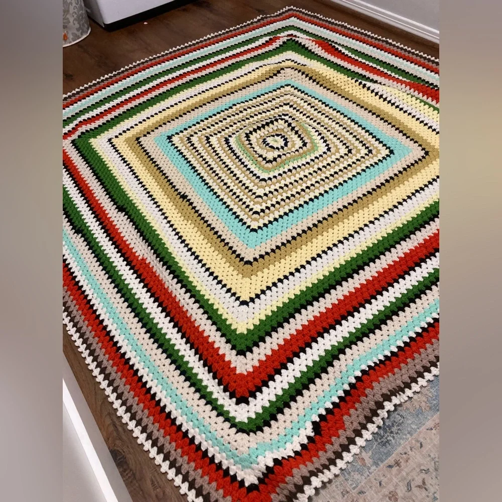 Crochet hand crafted square geometric 5’x5’ blanket afghan